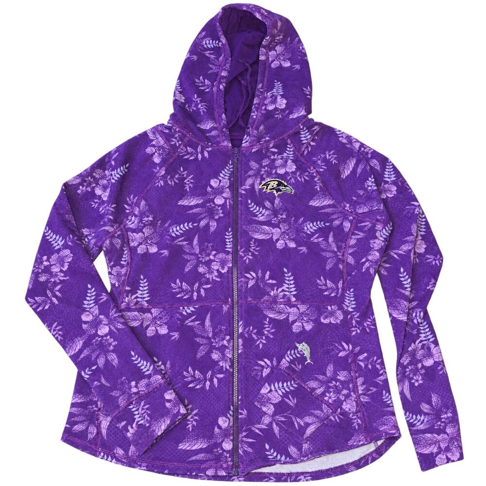 Tommy Bahama Baltimore Ravens Hoodie Womens L Purple Floral Full Zip NFL